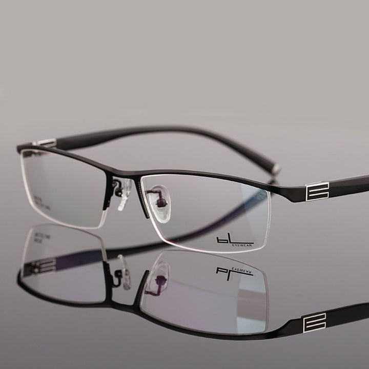 Reven Jate Men's Semi Rim Rectangle Titanium Alloy Eyeglasses 56170 Semi Rim Reven Jate C1