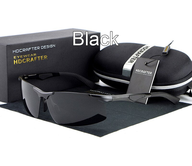 Hdcrafter Men's Rimless Aluminum Magnesium Rectangle Frame Polarized Sunglasses E300 Sunglasses HdCrafter Sunglasses Black  