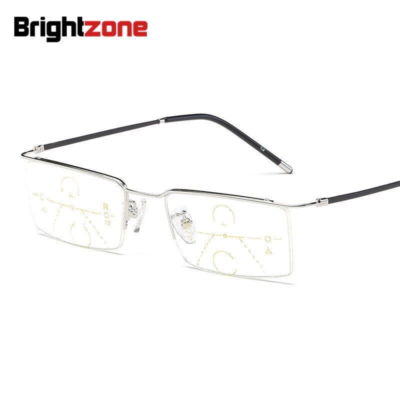 Brightzone Men's Reading Glasses Semi Rim Alloy Progressive Reading Glasses Brightzone