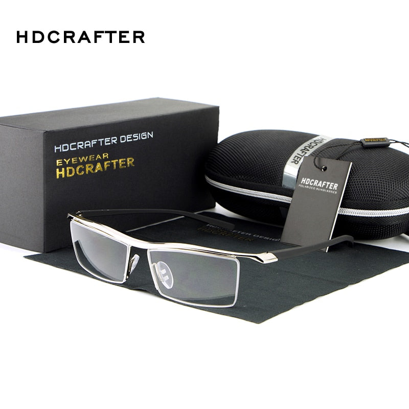 Hdcrafter Men's Eyeglasses Alloy Steel Acetate Semi Rim Square E004 Semi Rim Hdcrafter Eyeglasses
