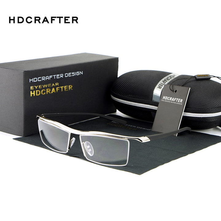 Hdcrafter Men's Eyeglasses Alloy Steel Acetate Semi Rim Square E004 Semi Rim Hdcrafter Eyeglasses