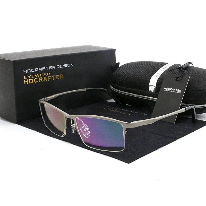 Hdcrafter Men's Semi Rim Rectangular Alloy Frame Eyeglasses Lp6263 Semi Rim Hdcrafter Eyeglasses