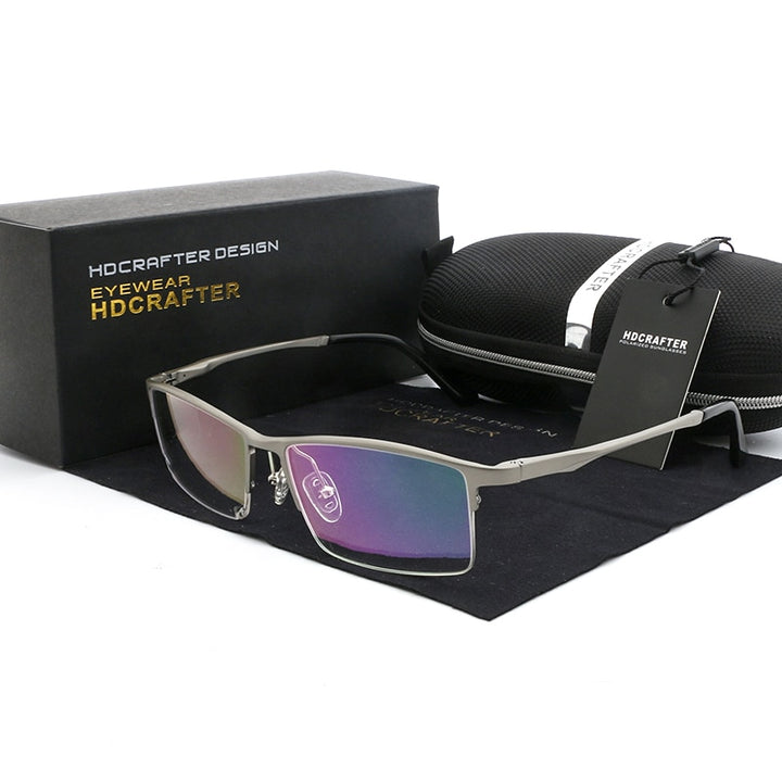 Hdcrafter Men's Semi Rim Rectangular Alloy Frame Eyeglasses Lp6263 Semi Rim Hdcrafter Eyeglasses