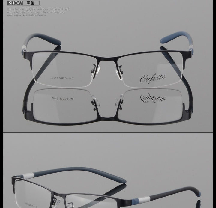 Men's Titanium Square Frame Half Rim Eyeglasses Gp8300 Semi Rim Bclear
