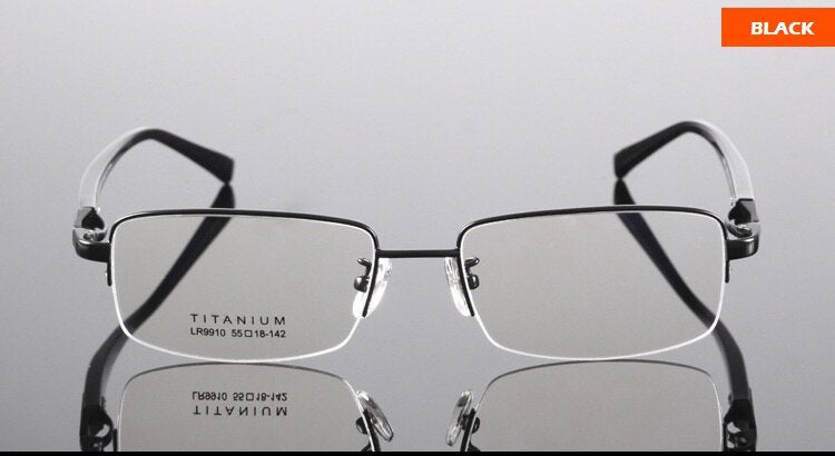 Chashma Ottica Men's Semi Rim Rectangle Square Titanium Eyeglasses Lr9910 Semi Rim Chashma Ottica Black