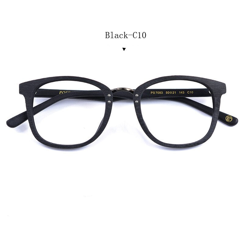Hdcrafter Men's Full Rim Round Metal Wood Frame Eyeglasses Ps7083 Full Rim Hdcrafter Eyeglasses Black