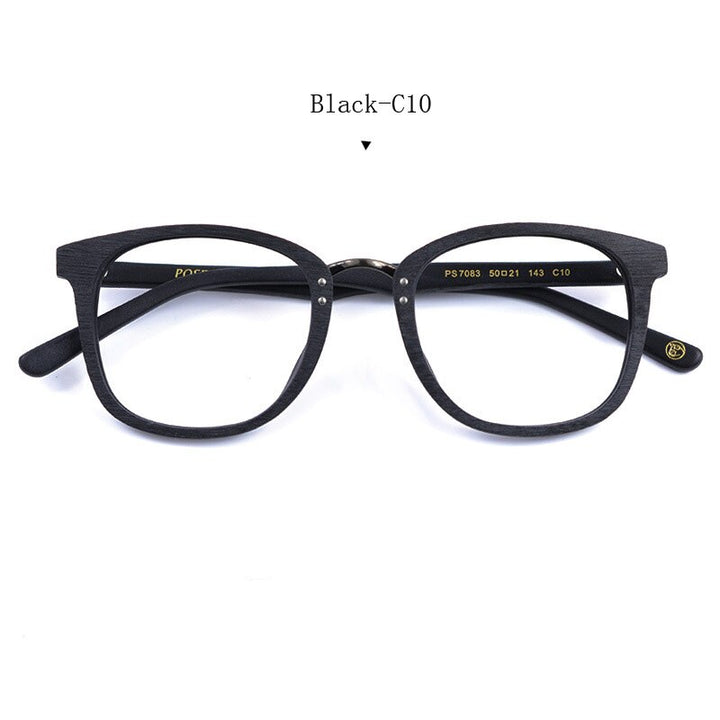 Hdcrafter Men's Full Rim Round Metal Wood Frame Eyeglasses Ps7083 Full Rim Hdcrafter Eyeglasses Black