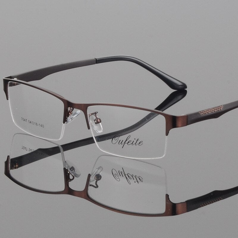 Bclear Men's Eyeglasses Square Alloy Semi Rim S7047 Semi Rim Bclear Auburn