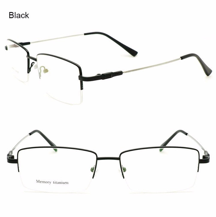 Reven Jate Men's Semi Rim Square Titanium Alloy Eyeglasses Semi Rim Reven Jate