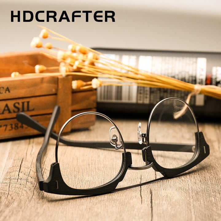 Hdcrafter Unisex Full Rim Round Wood Metal Frame Eyeglasses Bc01 Full Rim Hdcrafter Eyeglasses