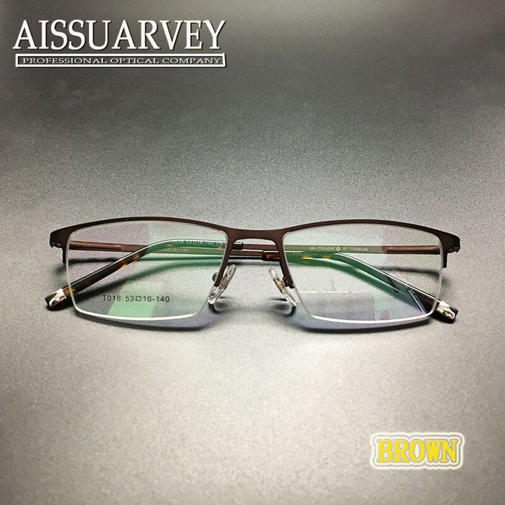 Unisex Titanium Eyeglasses Half Rim Frame T018 Semi Rim Bolluzzy Brown  
