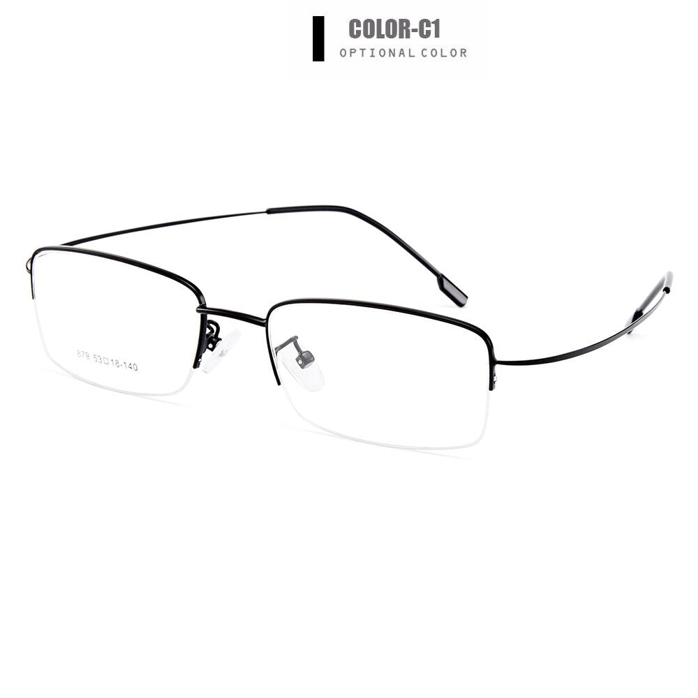 Gmei Men's Eyeglasses Semi Rim Memory Titanium Alloy Y879 Semi Rim Gmei Optical C1-Black