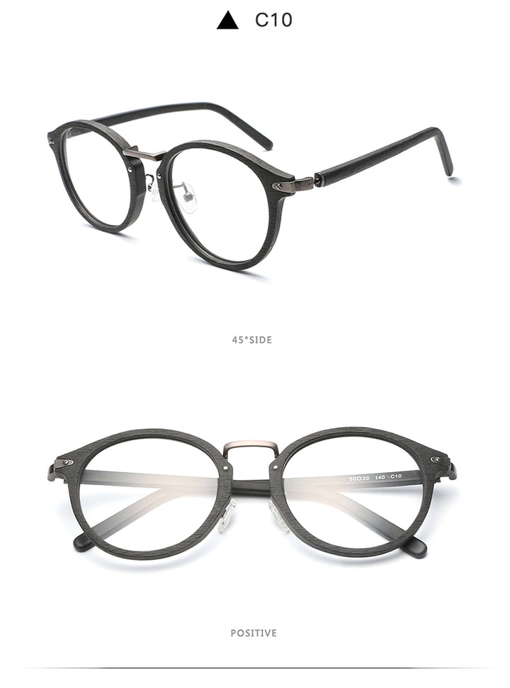 Hdcrafter Unisex Full Round Rim Wood Alloy Eyeglasses Bc06 Full Rim Hdcrafter Eyeglasses