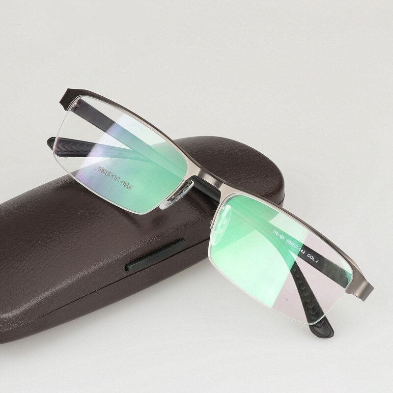 Hdcrafter Men's Semi Rim Rectangle Titanium Alloy Frame Photochromic Reading Glasses 9bs Reading Glasses Hdcrafter Eyeglasses