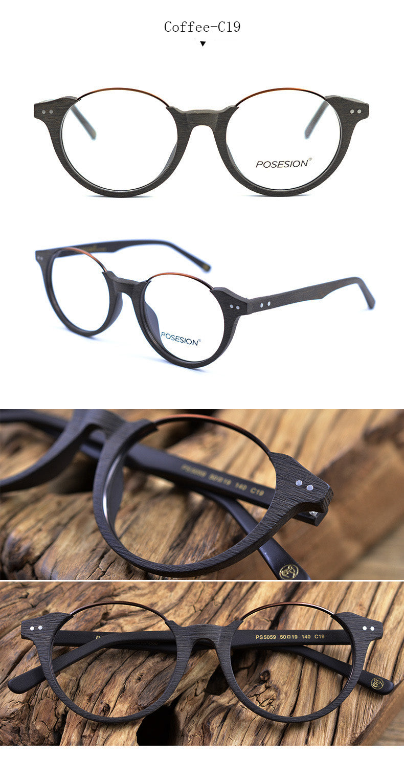 Hdcrafter Unisex Full Rim Round Metal Wood Frame Eyeglasses Ps5059 Full Rim Hdcrafter Eyeglasses