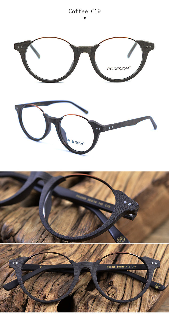 Hdcrafter Unisex Full Rim Round Metal Wood Frame Eyeglasses Ps5059 Full Rim Hdcrafter Eyeglasses   