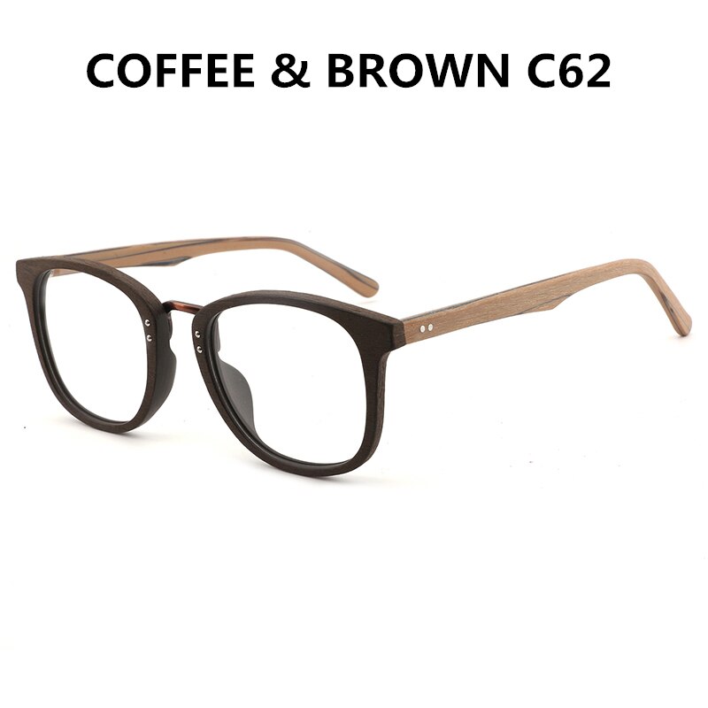 Hdcrafter Unisex Full Rim Round Square Wood Metal Frame Eyeglasses Hb029 Full Rim Hdcrafter Eyeglasses coffee brown C62  