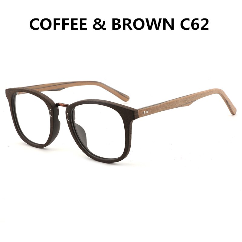 Hdcrafter Unisex Full Rim Round Square Wood Metal Frame Eyeglasses Hb029 Full Rim Hdcrafter Eyeglasses coffee brown C62