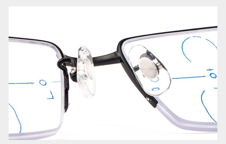 Hotochki Men's Semi Rim Titanium Frame Progressive Lens Reading Glasses Anti Blue Light 1688 Reading Glasses Hotochki
