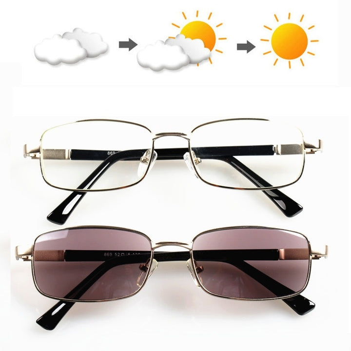 Cubojue Unisex Full Rim Rectangle Alloy Reading Glasses Photochromic 869 Reading Glasses Cubojue