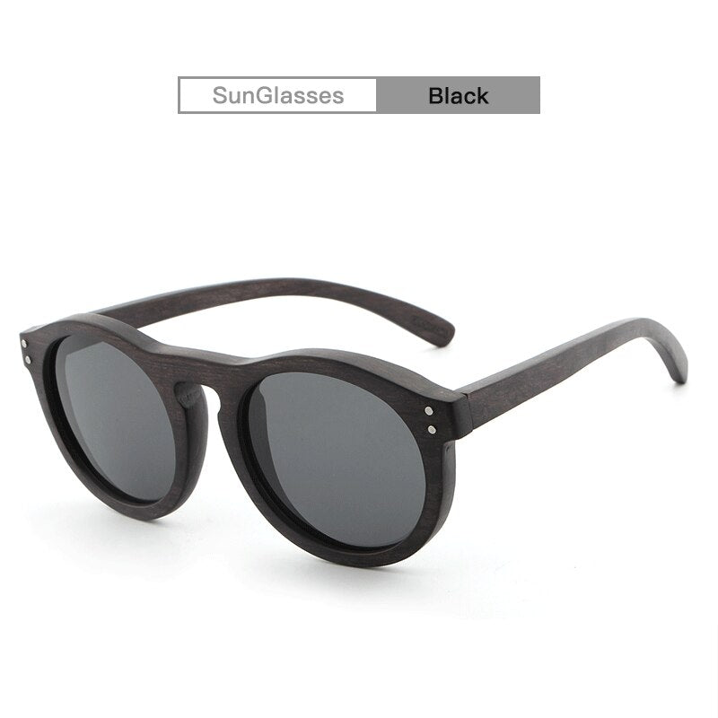 Hdcrafter Unisex Full Rim Round Bamboo Wood Frame Polarized Sunglasses Lw3016 Sunglasses HdCrafter Sunglasses Black