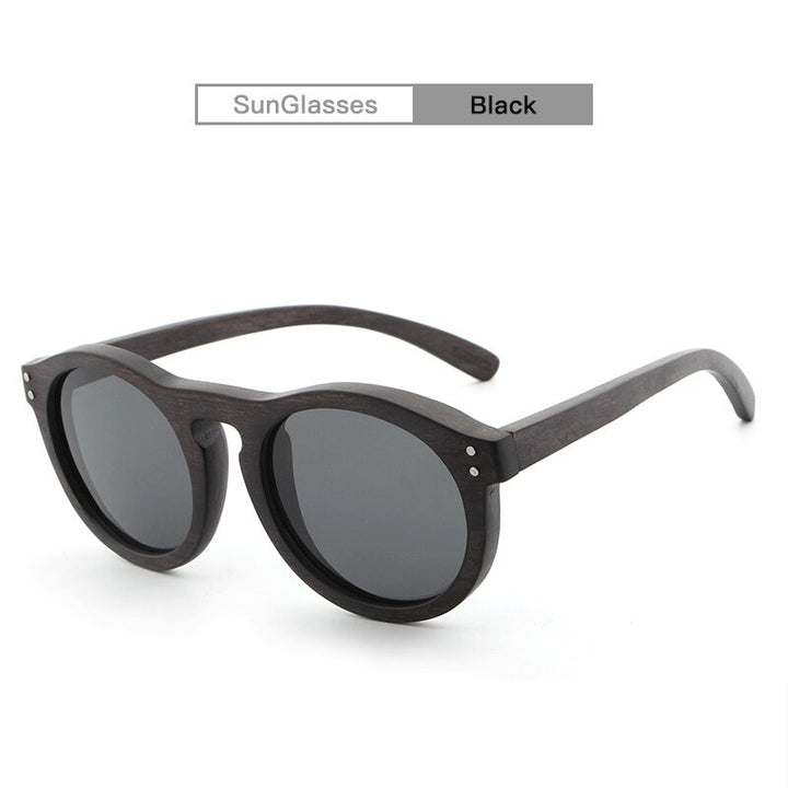 Hdcrafter Unisex Full Rim Round Bamboo Wood Frame Polarized Sunglasses Lw3016 Sunglasses HdCrafter Sunglasses Black