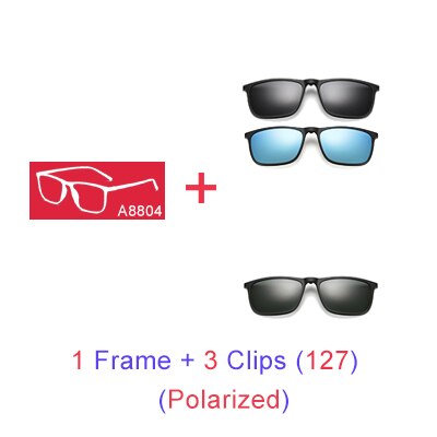 Ralferty Magnetic Sunglasses Men 5 In 1 Polarized Clip On Women Square Sunglases Ultra-Light Night Vision Glasses A8804 Clip On Sunglasses Ralferty 1 Frame 3 Clips 127 Blue Frame 