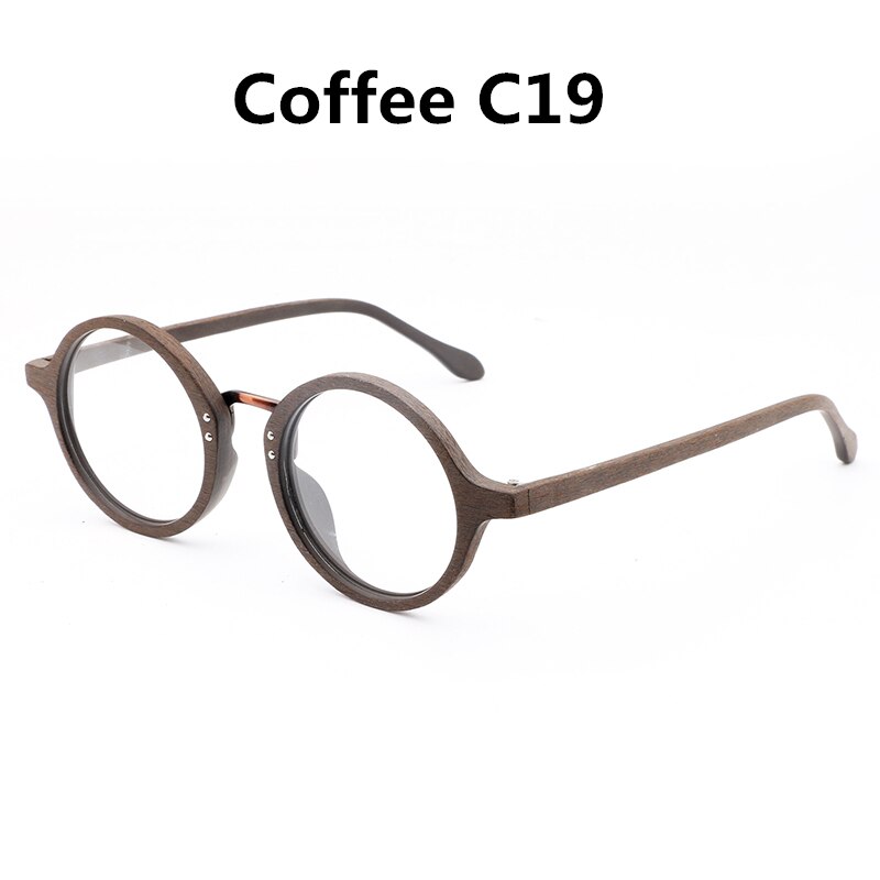 Hdcrafter Unisex Full Rim Round Wood Frame Eyeglasses Lhb028 Full Rim Hdcrafter Eyeglasses coffee C19