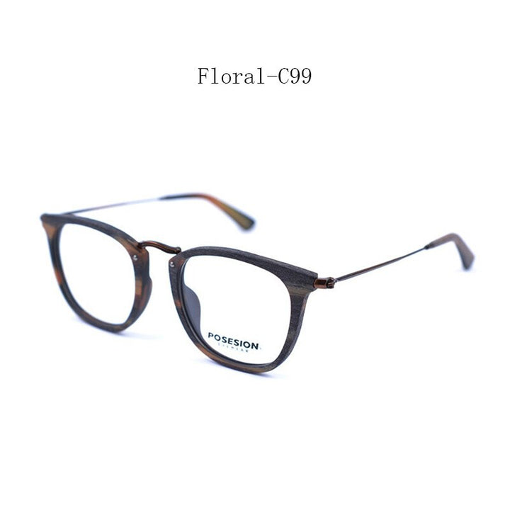 Hdcrafter Unisex Full Rim Round Metal Acetate Frame Eyeglasses Ps9121 Full Rim Hdcrafter Eyeglasses Floral  