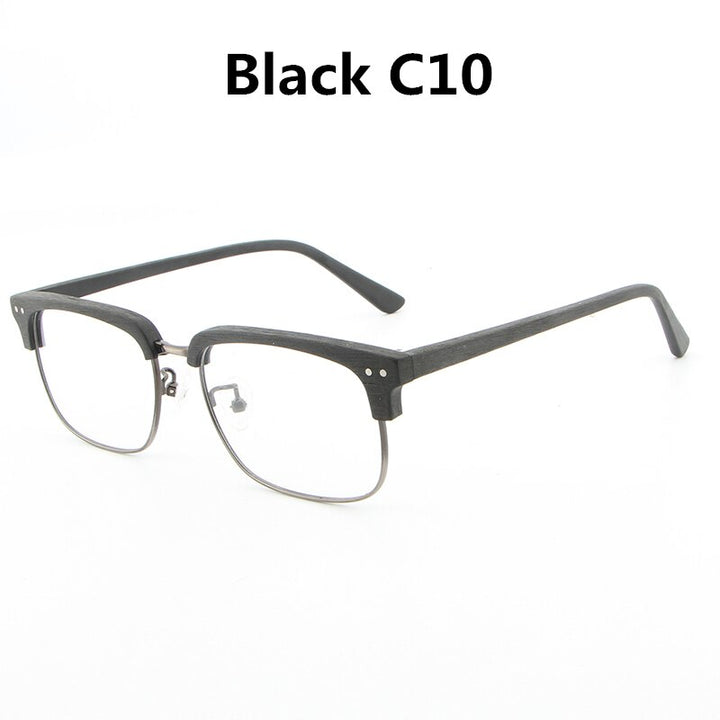 Hdcrafter Unisex Full Rim Square Wood Metal Frame Eyeglasses Lhb026 Full Rim Hdcrafter Eyeglasses black C10