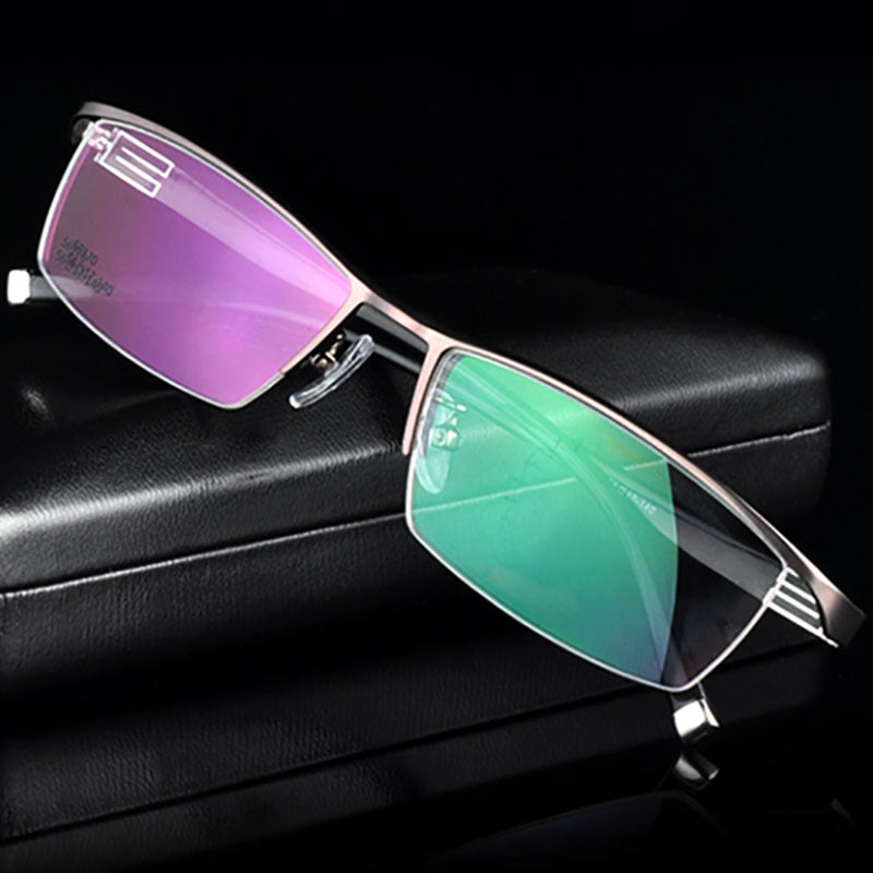 Reven Jate Men's Semi Rim Rectangle Titanium Alloy Eyeglasses 56170 Semi Rim Reven Jate