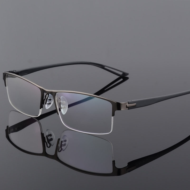Men's Semi Rim Square Eyeglasses Titanium Alloy  9029 Semi Rim Bclear gray