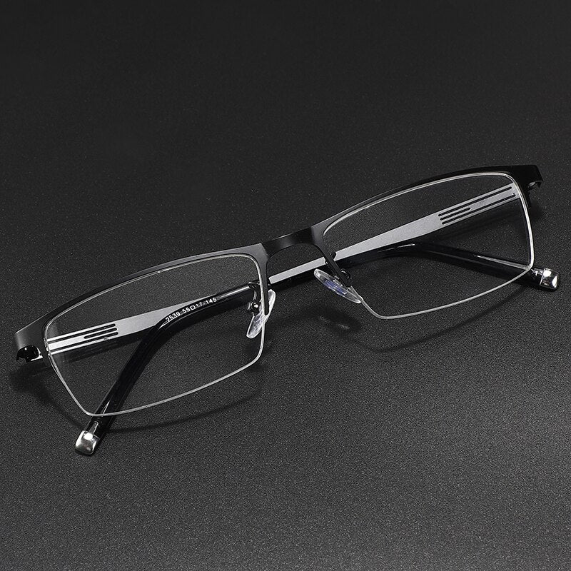 Men's Titanium Alloy Square Semi Rim Eyeglasses Sc2539 Semi Rim Bclear