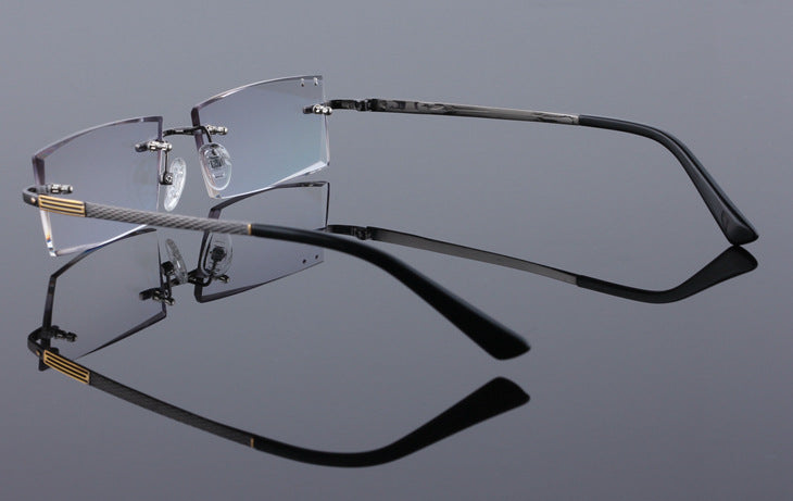 Reven Jate 5904 Titanium Rimless Diamond Cutting Man Glasses Frame Eyeglasses (Black) Rimless Reven Jate