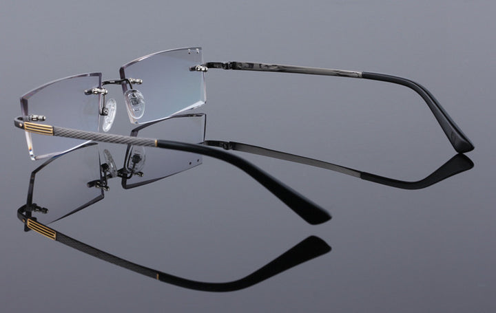 Reven Jate 5904 Titanium Rimless Diamond Cutting Man Glasses Frame Eyeglasses (Black) Rimless Reven Jate