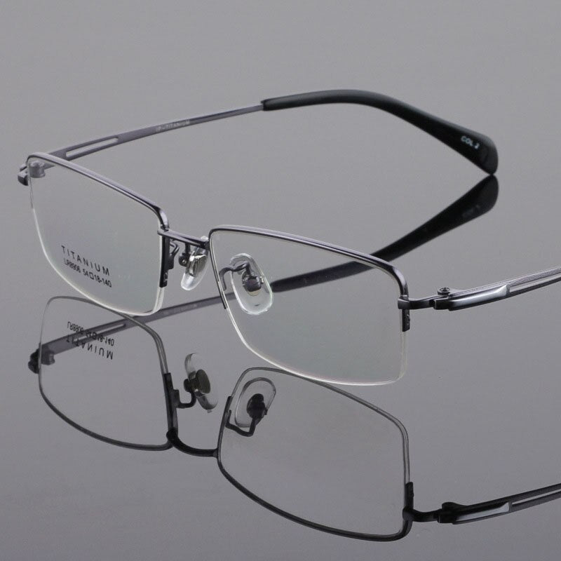 Men's Titanium Frame Half Rim Eyeglasses Lr8906 Semi Rim Bclear gray