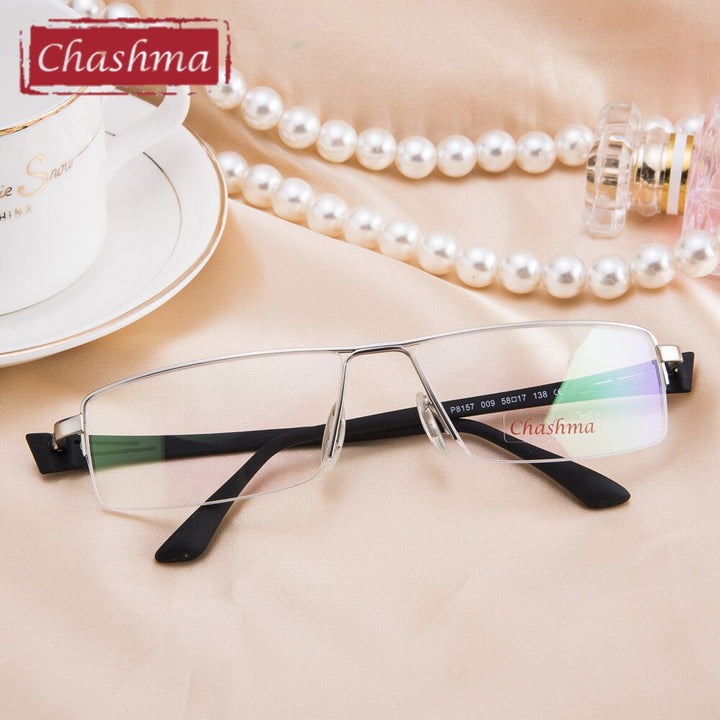 Chashma Men's Semi Rim Square Big Titanium Alloy Tr 90 Eyeglasses 8157 Semi Rim Chashma