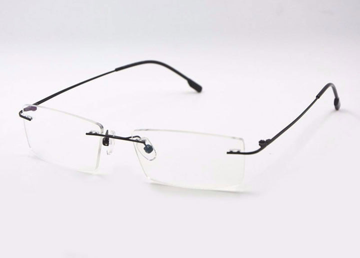 Reven Jate Unisex Rimless Square Titanium Eyeglasses R522 Rimless Reven Jate Black