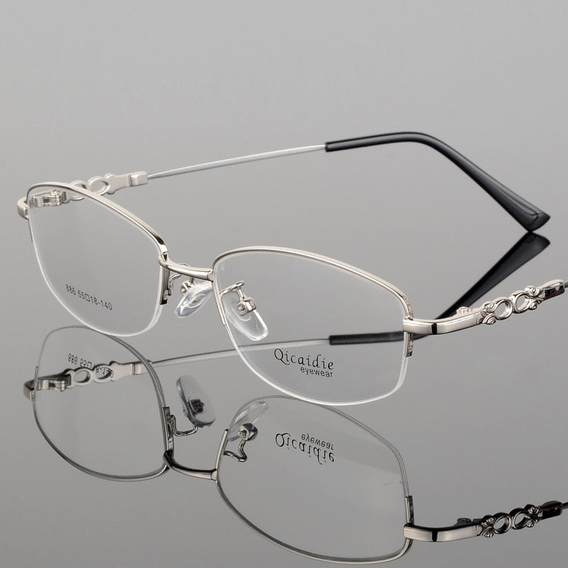 Women's Alloy Frame Half Rim Eyeglasses 886 Semi Rim Bclear Silver