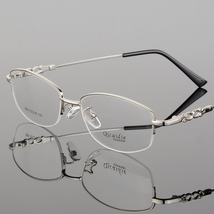 Women's Alloy Frame Half Rim Eyeglasses 886 Semi Rim Bclear Silver