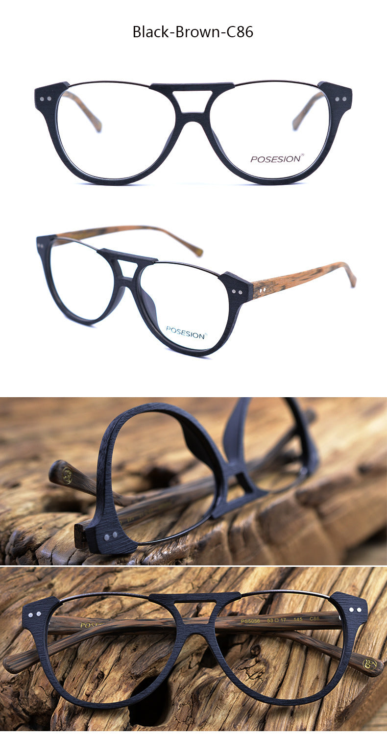 Hdcrafter Unisex Full Rim Round Double Bridge Metal Wood Frame Eyeglasses Ps5056 Full Rim Hdcrafter Eyeglasses