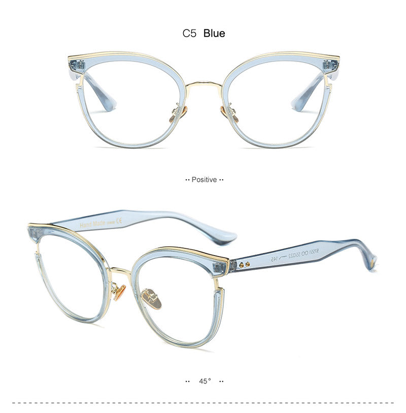 Hotony Women's Full Rim Round Cat Eye Acetate Frame Eyeglasses 97551 Full Rim Hotony