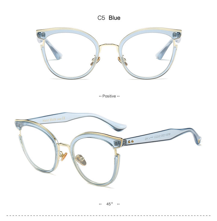 Hotony Women's Full Rim Round Cat Eye Acetate Frame Eyeglasses 97551 Full Rim Hotony