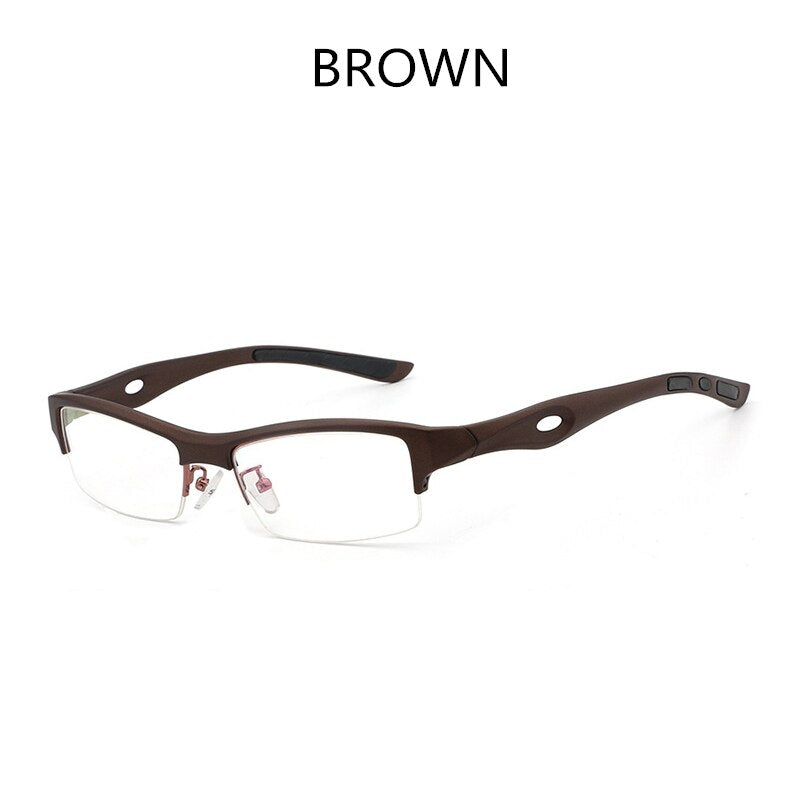 Hdcrafter Men's TR 90 Rectangle Semi Rim Frame Eyeglasses L1077 Semi Rim Hdcrafter Eyeglasses BROWN