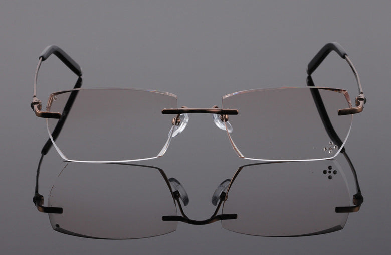 Reven Jate 611 Pure Titanium Rimless Diamond Cutting Glasses Frame Eyeglasses Men Brown Rimless Reven Jate