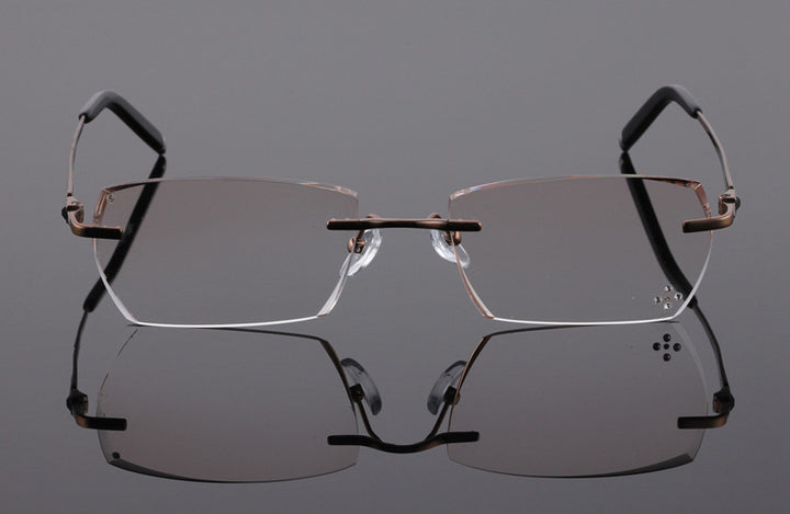 Reven Jate 611 Pure Titanium Rimless Diamond Cutting Glasses Frame Eyeglasses Men Brown Rimless Reven Jate