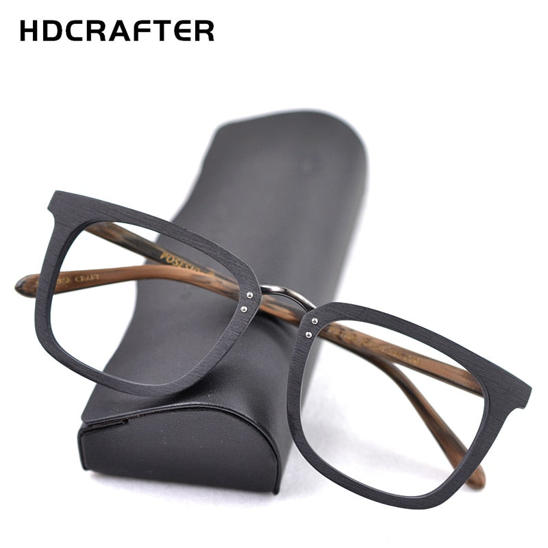 Hdcrafter Men's Eyeglasses Wood Glasses Frames Square Ps7085 Full Rim Hdcrafter Eyeglasses