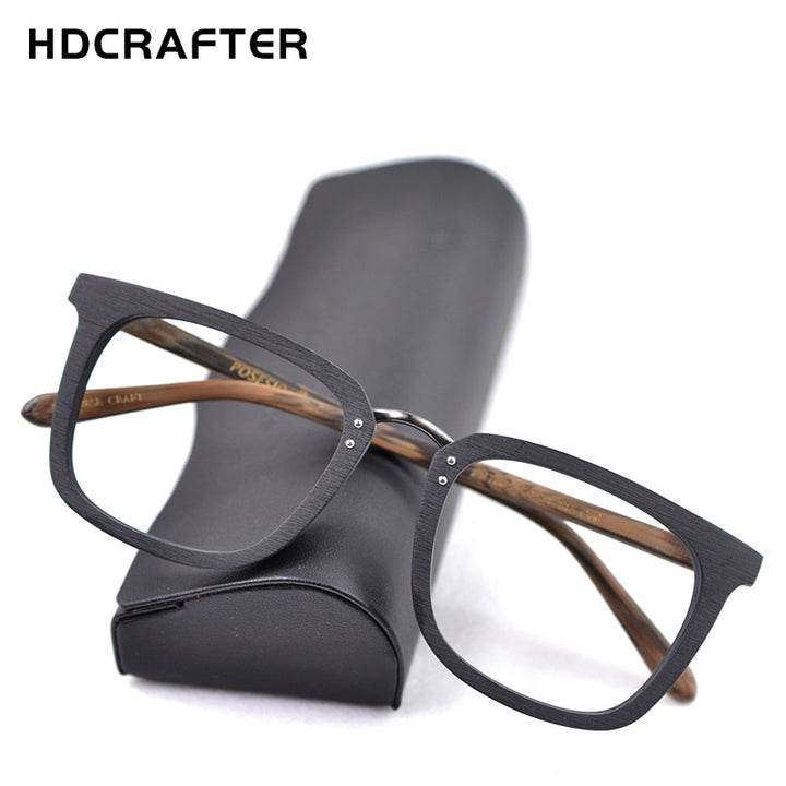 Hdcrafter Men's Eyeglasses Wood Glasses Frames Square Ps7085 Full Rim Hdcrafter Eyeglasses