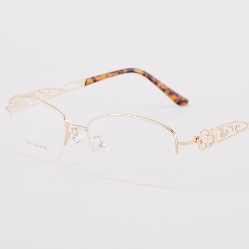 Women's Half Rim Hollow Alloy Frame Eyeglasses 6075 Semi Rim Bclear Gold