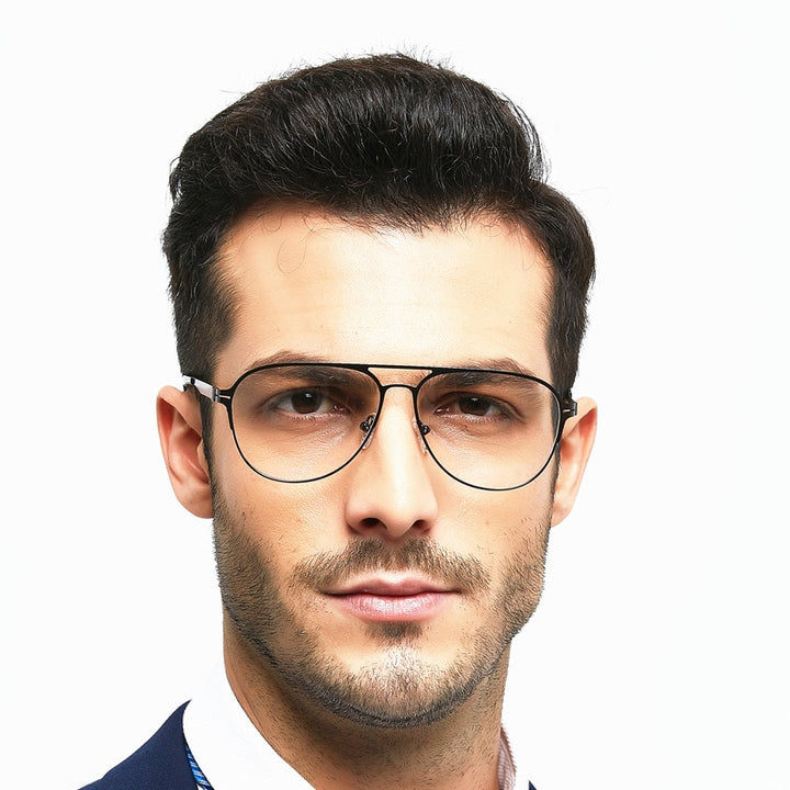 Hotony Men's Full Rim Round Alloy Double Bridge Frame Eyeglasses Full Rim Hotony